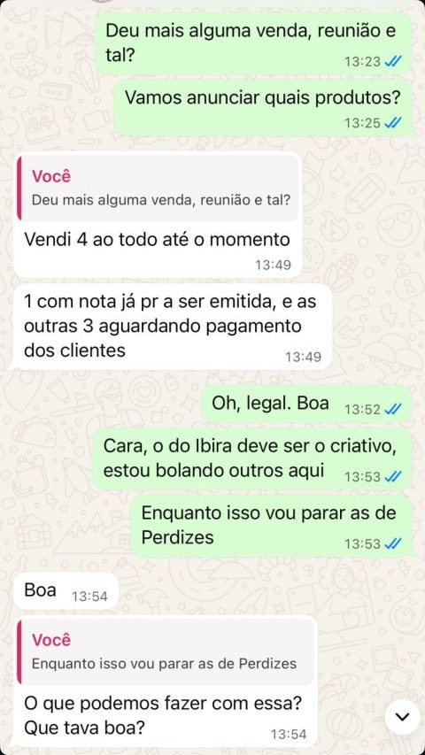 Conversa no WhatsApp: cliente relata 4 vendas feitas com leads dos anúncios.
