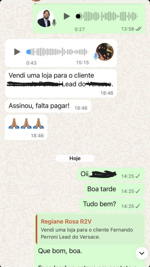 Conversa no WhatsApp: corretora informa a venda de uma loja para cliente vindo de lead.