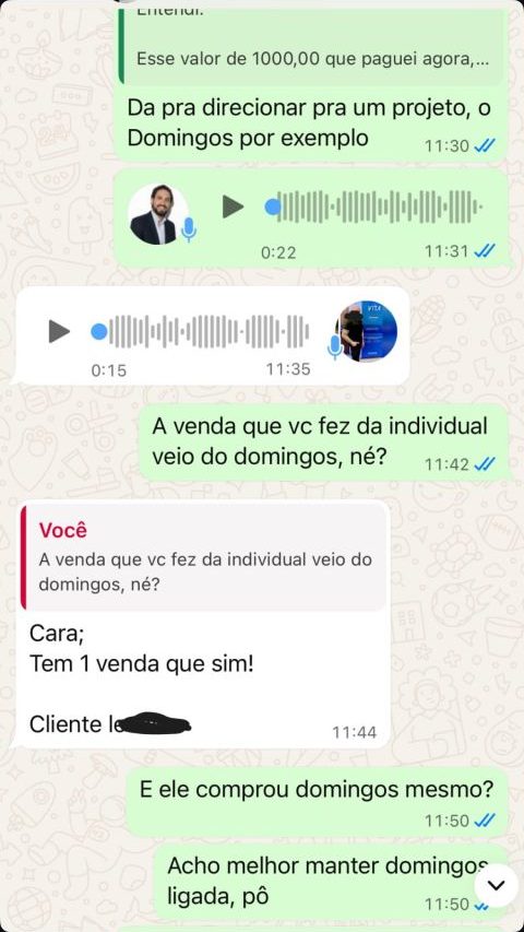 Conversa no WhatsApp: cliente confirma venda vinda de lead do empreendimento.