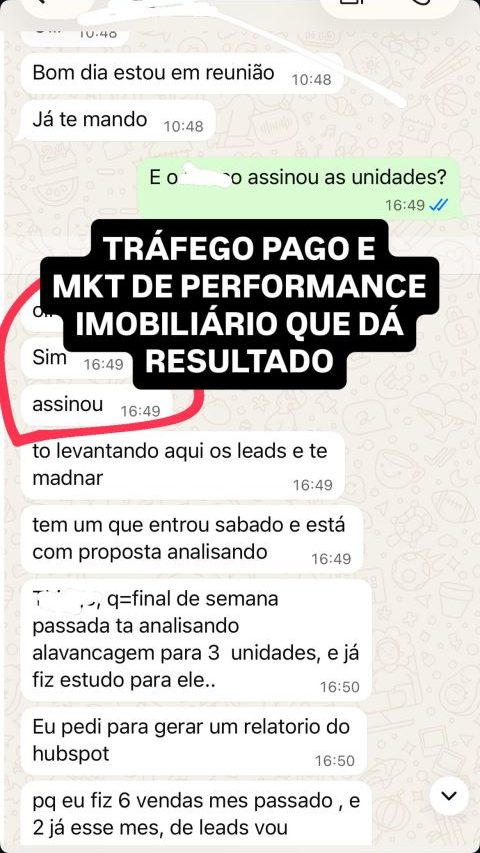 Story: cliente confirma assinatura de unidades a partir de leads de tráfego pago imobiliário.